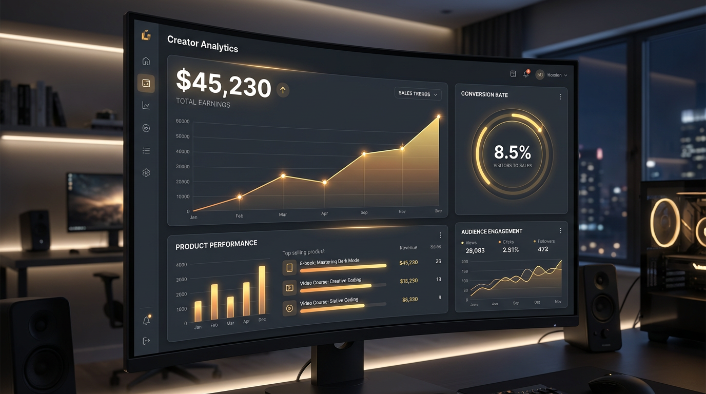Creator analytics dashboard showing revenue and sales metrics